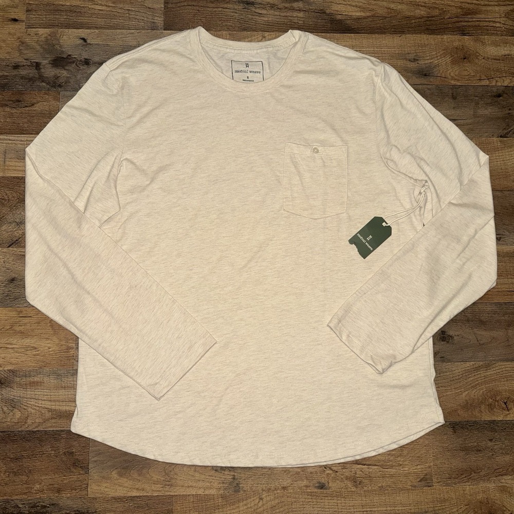 Mutual Weave Mens XL Long Sleeve Pocket Tee Beige Slub Knit Cotton Blend